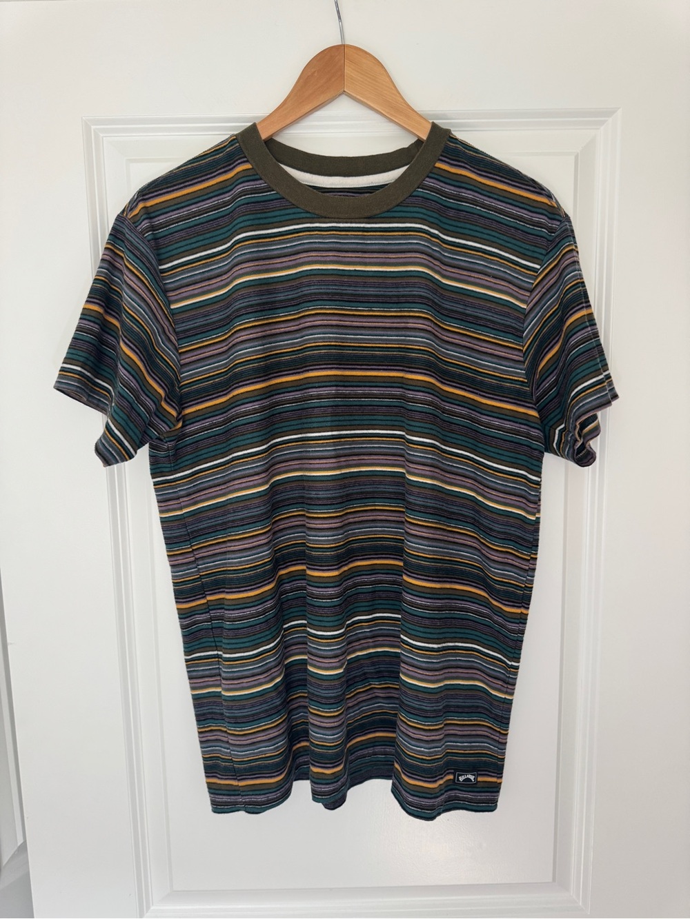Billabong Multicolor Striped Crewneck T-Shirt - Olive Trim